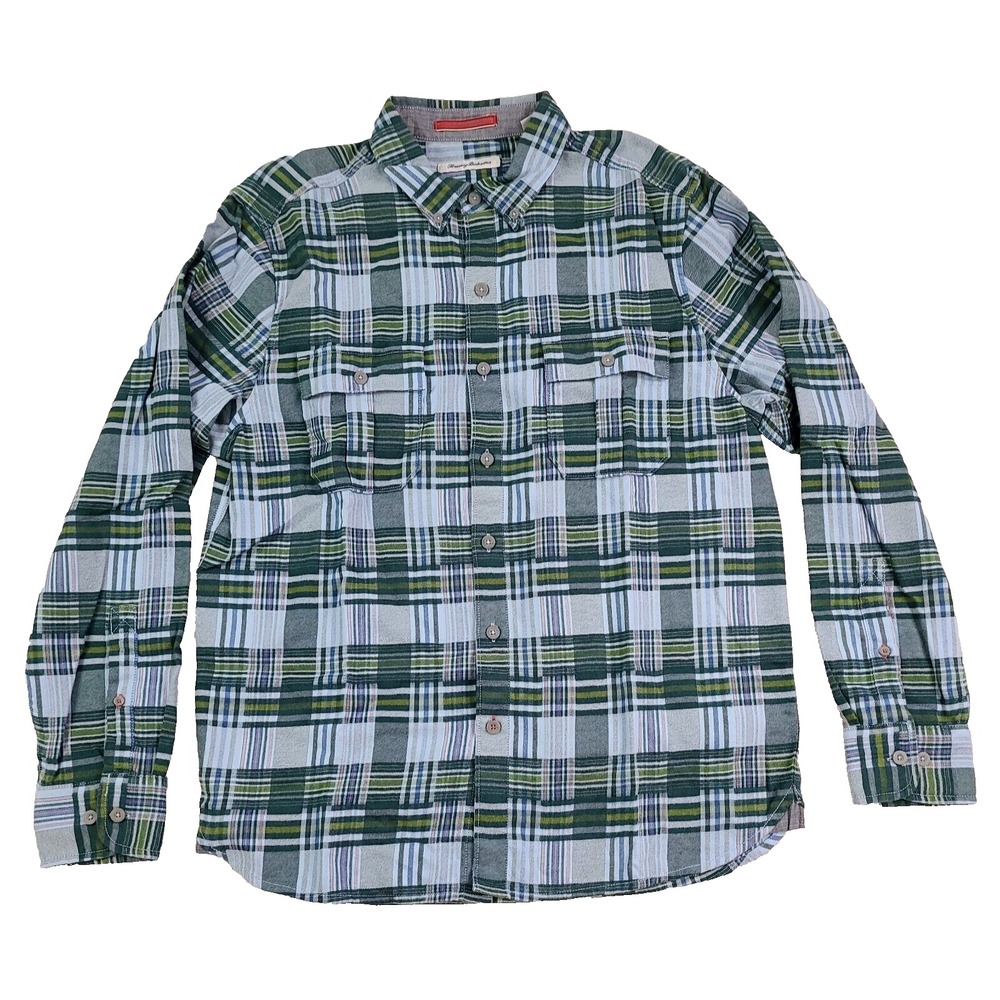 Tommy Bahama Mens Long Sleeve Shirt Medium Plaid With Two Pocket Cotton New